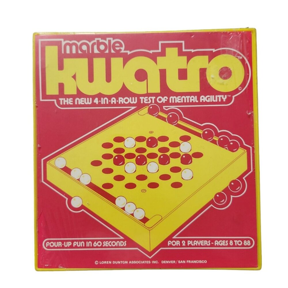 Vintage Loren Dunton KWATRO 4-In-A-Row Marble Game 2 Players Ages 8 to 88